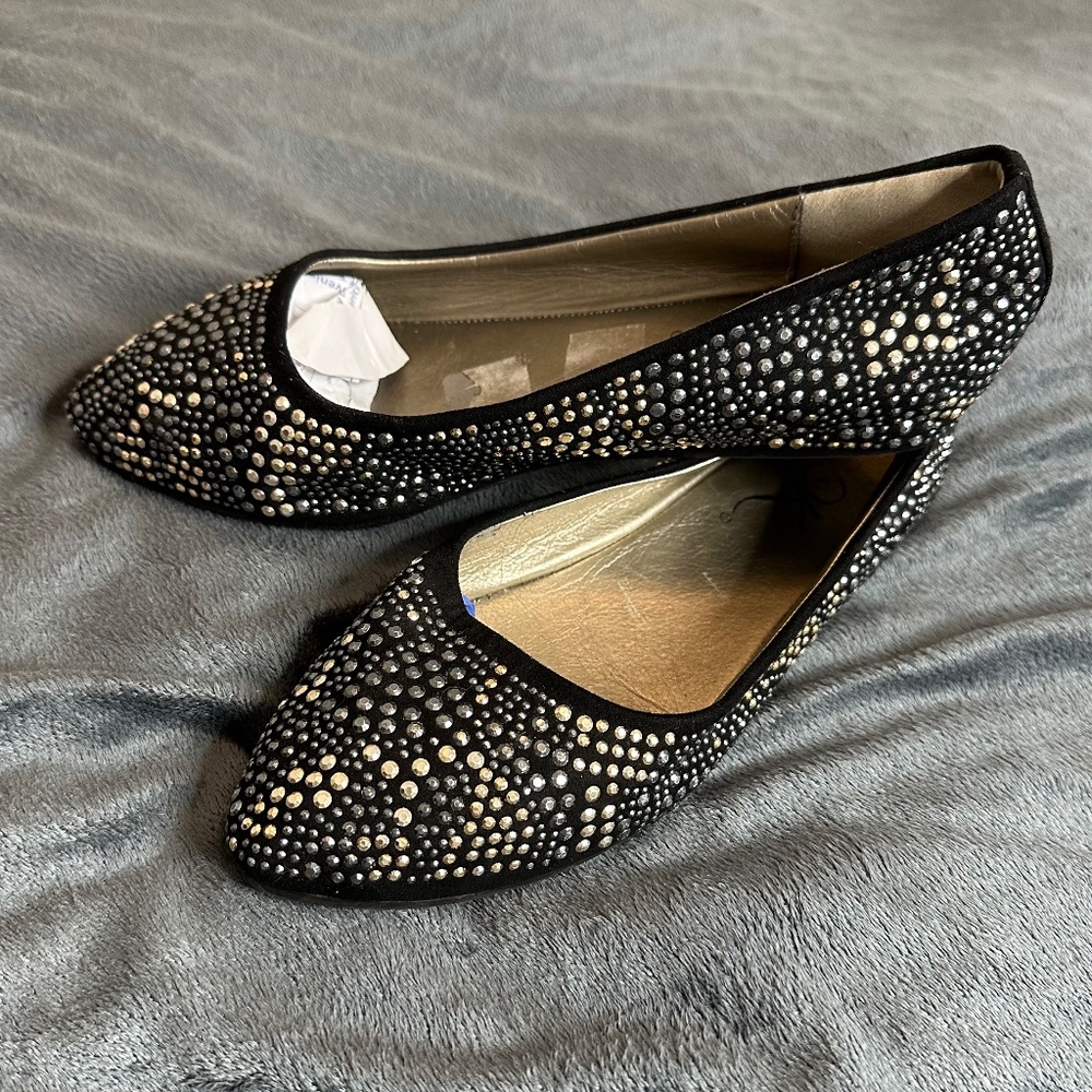 Vintage Y2K Women's Black and Gold studs Ballet-shoes